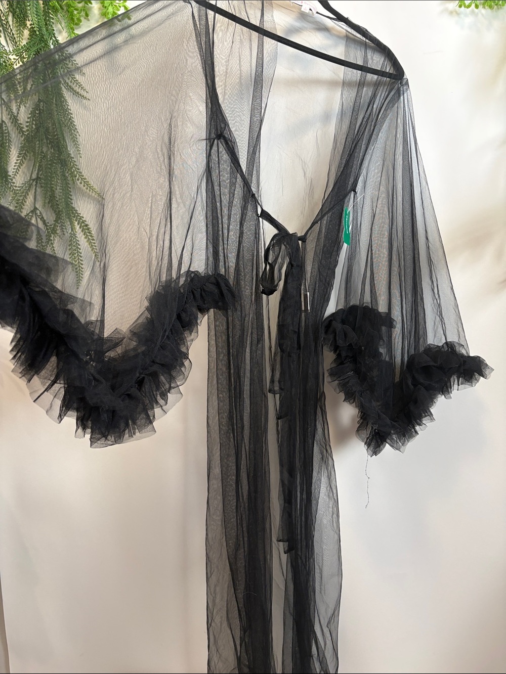 Sheer Black Ruffle-Trim Mesh Robe - Women's Intimates & Sleepwear
